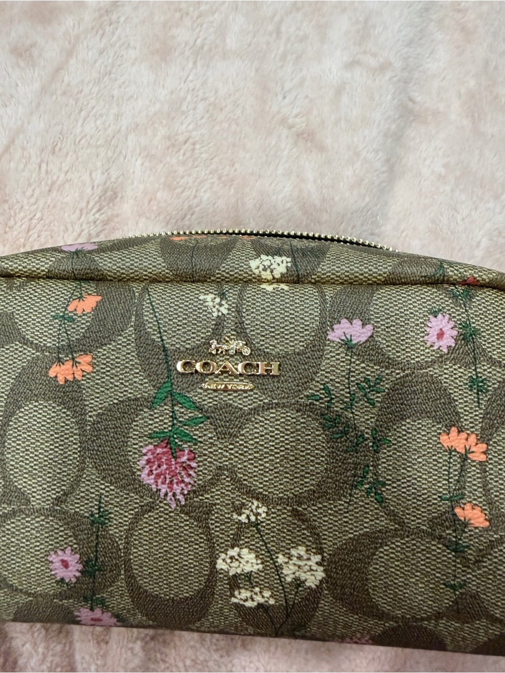 COACH Brown Signature Wildflower Boxy Floral Makeup Cosmetic Pouch - Picture 11 of 11